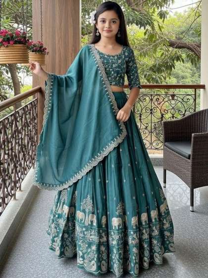 Closin Girls
                      Embroidered Thread Work Ready to Wear Lehenga
                      & Blouse With Dupatta
