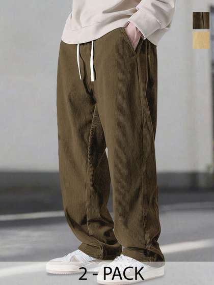 SZN Men Pack Of 2
                      Comfort Regular Fit Mid Rise Korean Trousers