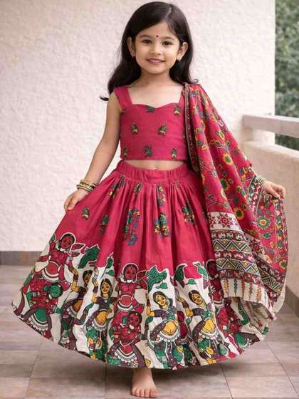 Sangria Girls Printed
                      Square-Neck Flared Lehenga Choli