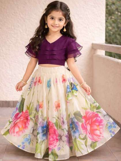 Sangria Girls Printed
                    Square Neck Flared Lehenga Choli
