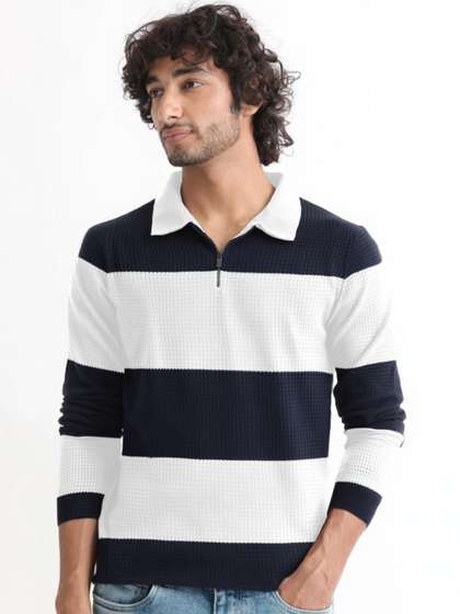Try This Men Striped Polo Collar T-shirt