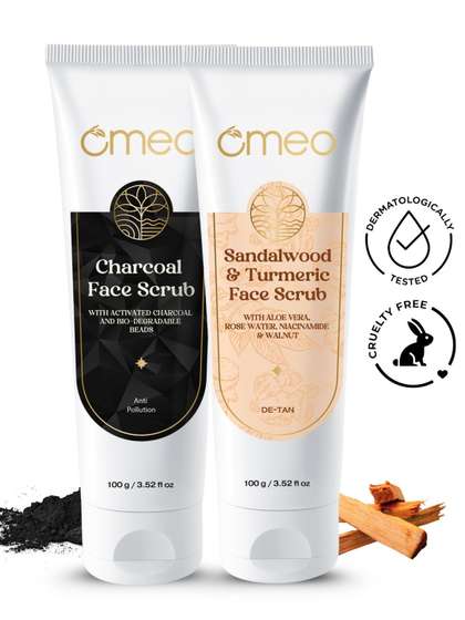 Omeo Set Of 2
                          Charcoal And Sandalwood & Turmeric Face
                          Scrub - 100 g Each