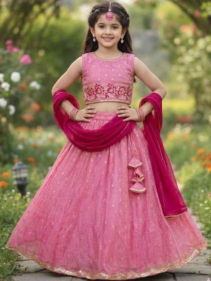 RJ ONLINE Girls Mirror
                    Work Tie and Dye Semi-Stitched Lehenga & Blouse
                    With Dupatta