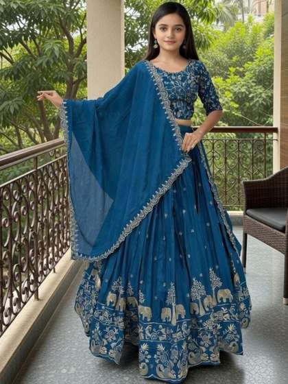 Closin Girls Embroidered
                    Thread Work Ready to Wear Lehenga & Blouse With
                    Dupatta