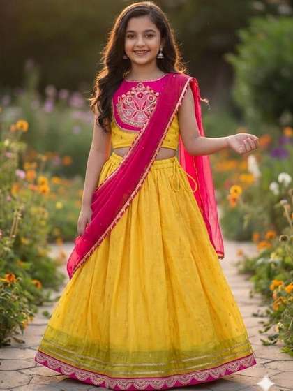 RJ ONLINE Girls
                    Embroidered Tie and Dye Ready to Wear Lehenga &
                    Blouse With Dupatta