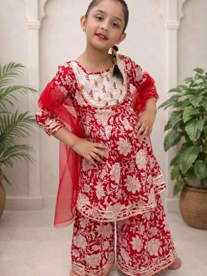 Perkymoon Girls Floral
                    Gotta Patti Pure Cotton Pure Cotton