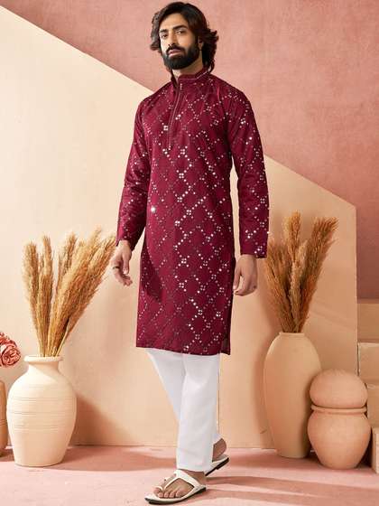 House of Pataudi
                        Embroidered Cotton Mandarin Collar Knee Length
                        Straight Kurta