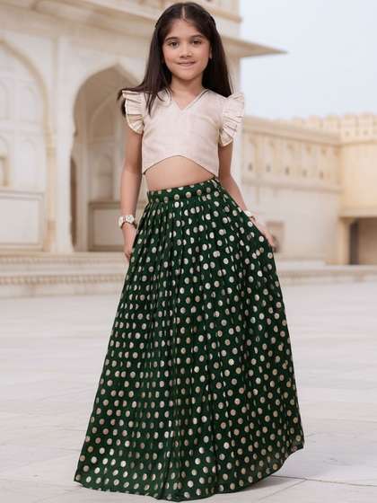 KALANANDI Girls
                      Embellished Foil Print Ready to Wear Lehenga
                      &