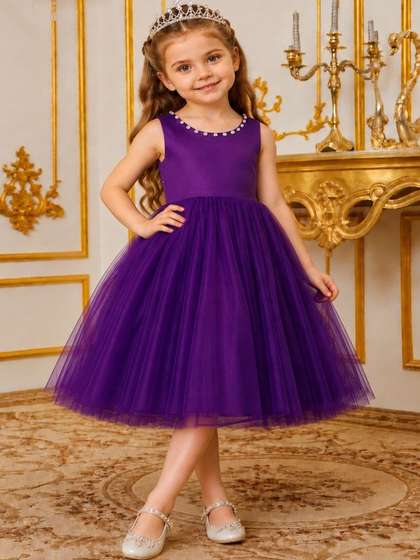 MitEthnic Girls Net Fit
                    & Flare Dress