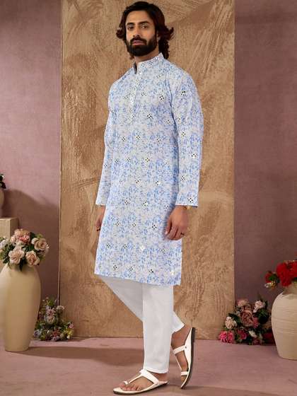 House of Pataudi
                        Embroidered Cotton Mandarin Collar Knee Length
                        Straight Kurta