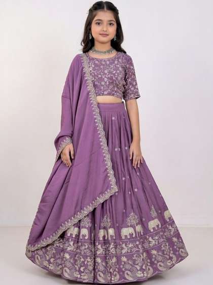 Closin Girls Embroidered
                    Thread Work Semi-Stitched Lehenga & Blouse With
                    Dupatta