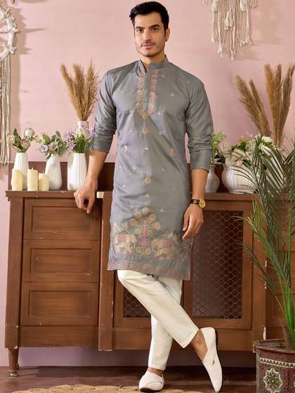 House of Pataudi
                        Embroidered Cotton Mandarin Collar Knee Length
                        Straight Kurta