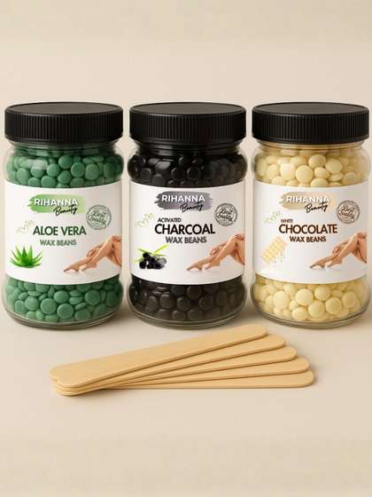 RIHANNA BEAUTY Set
                        Of 3 Aloe Vera Charcoal & White Chocolate
                        Hard Wax Beans - 300 g Each