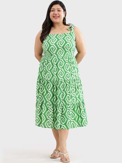 Virgio Women Print
                          A-Line Midi Plus Size Dress