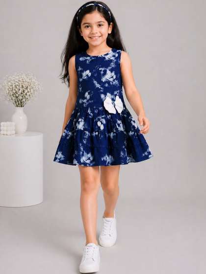 Nino Togs Floral Print
                    Denim Fit & Flare Dress