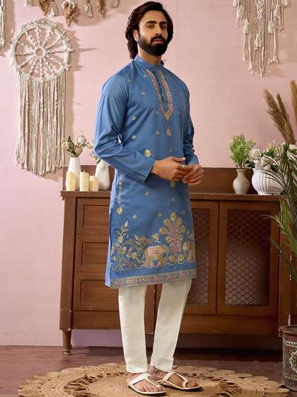 House of Pataudi
                        Embroidered Cotton Mandarin Collar Knee Length
                        Straight Kurta