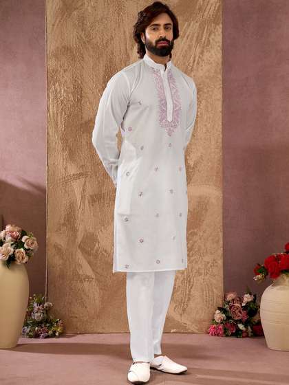 House of Pataudi
                        Embroidered Cotton Mandarin Collar Knee Length
                        Straight Kurta