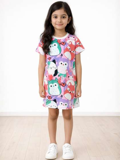 Anthrilo Girls Floral
                      Printed A-Line Cotton Dress
