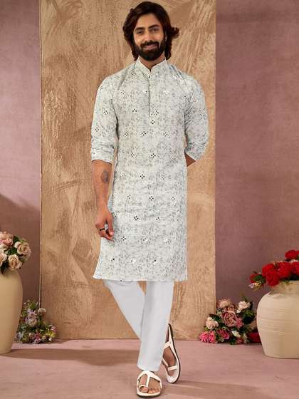 House of Pataudi
                        Embroidered Cotton Mandarin Collar Knee Length
                        Straight Kurtas