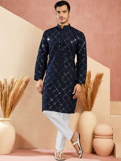 House of Pataudi
                        Embroidered Cotton Mandarin Collar Knee Length
                        Straight Kurta