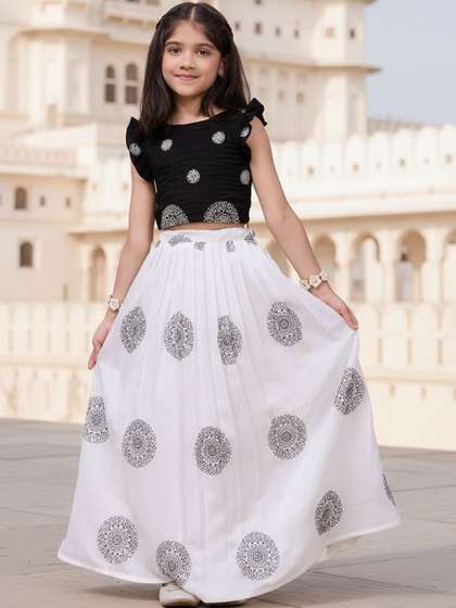 KALANANDI Girls
                      Embroidered Thread Work Ready to Wear Lehenga
                      &
