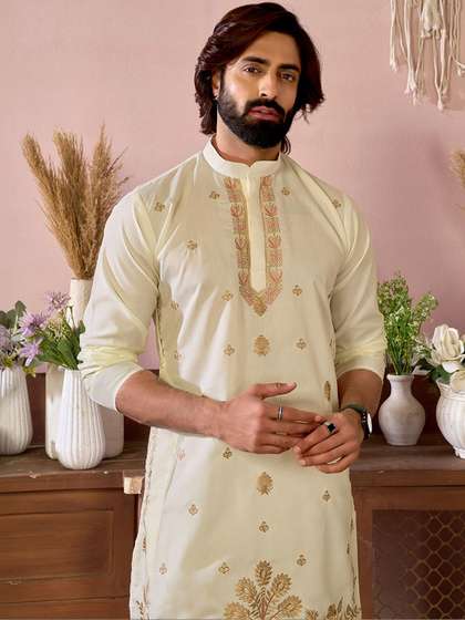 House of Pataudi
                        Embroidered Cotton Mandarin Collar Knee Length
                        Straight Kurta