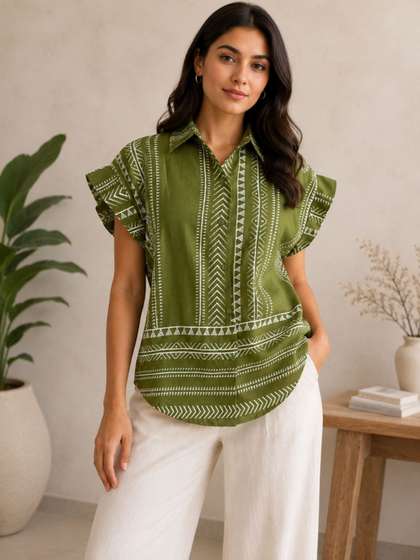 ANNA MONNA Geometric
                        Print Cotton Top