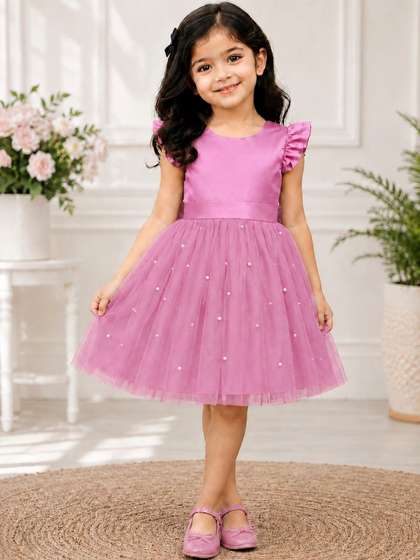 Tejam Flared Sleeve
                      Net Fit & Flare Dress