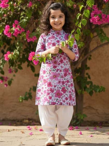 DEVOILER Girls Floral
                    Printed Regular Kurta with Dhoti Pants