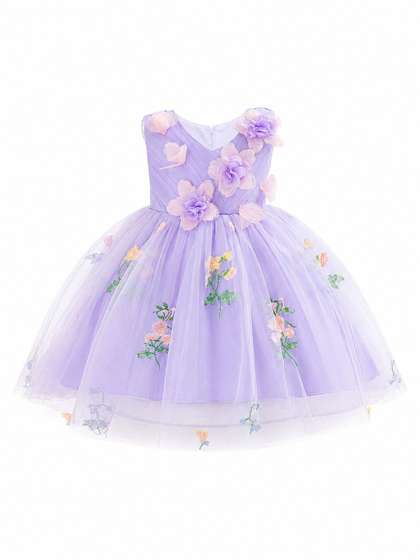 YK Girls Floral
                      Embroidered A-Line Midi Dress