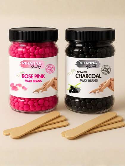 RIHANNA BEAUTY Set
                          Of 2 Rose Pink & Charcoal Hard Wax Beans -
                          75 g Each