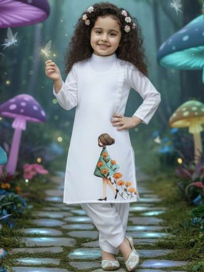 DEVOILER Girls Floral
                    Printed Mandarin Collar Kurta with Patiala