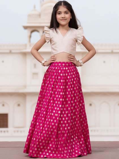 KALANANDI Girls
                      Embellished Foil Print Ready to Wear Lehenga
                      &