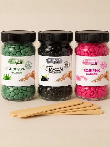 RIHANNA BEAUTY Set
                        Of 3 Aloe Vera, Charcoal & Rose Pink Hard
                        Wax Beans - 150 g Each
