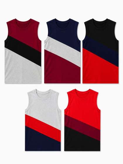 DRAKO Boys Pack Of 5
                    Color-Blocked Cotton Gym Vests