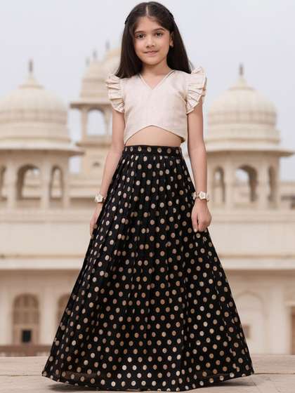 KALANANDI Girls
                          Embellished Foil Print Ready to Wear Lehenga
                          &