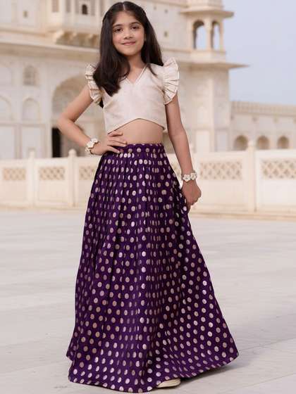 KALANANDI Girls
                        Embellished Foil Print Ready to Wear Lehenga
                        &
