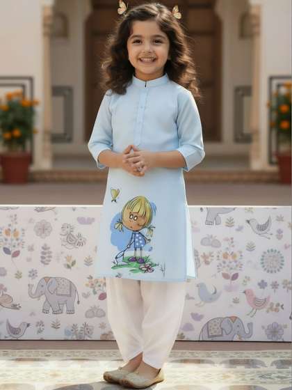 DEVOILER Girls Printed
                    Mandarin Collar Kurta with Dhoti Pants