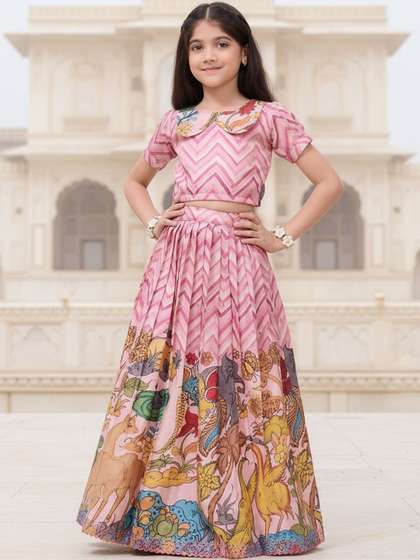 KALANANDI Girls
                      Printed Thread Work Ready to Wear Lehenga &