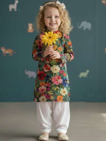 DEVOILER Girls Floral
                    Printed Regular Kurta with Patiala