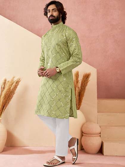 House of Pataudi
                        Embroidered Cotton Mandarin Collar Knee Length
                        Straight Kurta