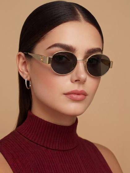 RORCE Women Black
                        Lens & Gold-Toned Oval Sunglasses with