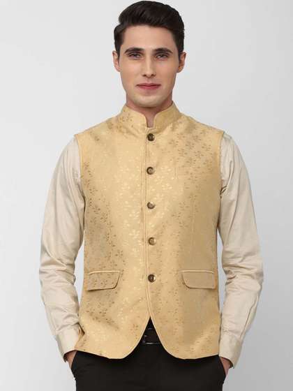 Peter England Elite Men Woven Design Nehru Jacket