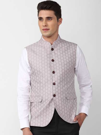 Peter England Elite Men Woven Design Nehru Jacket
