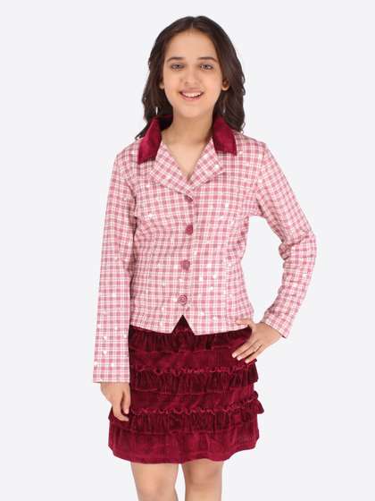 CUTECUMBER Girls Maroon
                    & White Printed Top with Skirt