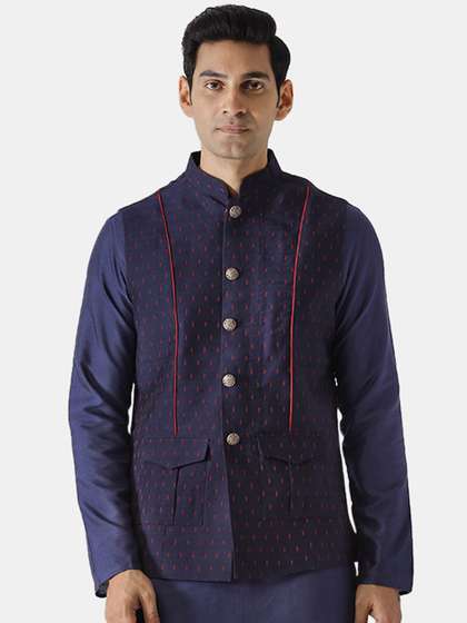KISAH Men Woven-Design Nehru Jacket