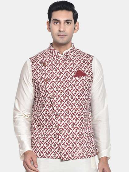 KISAH Men Printed Cotton Nehru Jacket