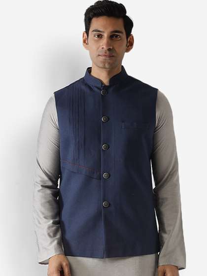 KISAH Men Solid Woven Nehru Jacket