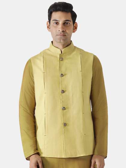 KISAH Men Yellow
                        Solid Nehru Jacket