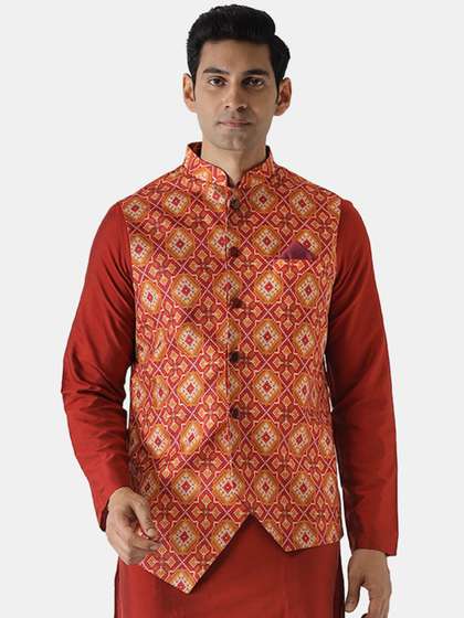 KISAH Men Woven Design Nehru Jacket